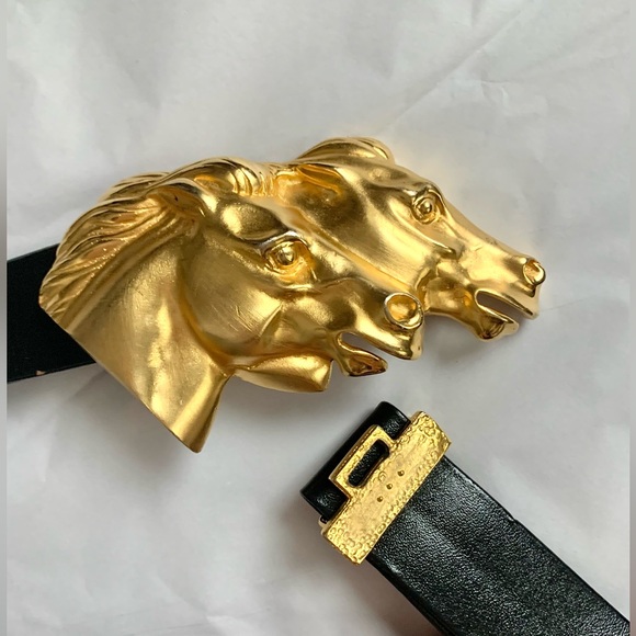 Vintage Doreen Ryan Gold Horse Buckle Leather Belt - Picture 16 of 16